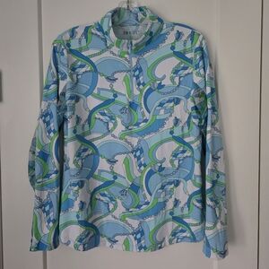 Ladies IBKUL Karin Periwinkle Pattern Long Sleeve 1/4 Zip Mock Golf Shirt L